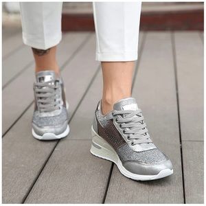 High Heel Wedge Sneakers Silver